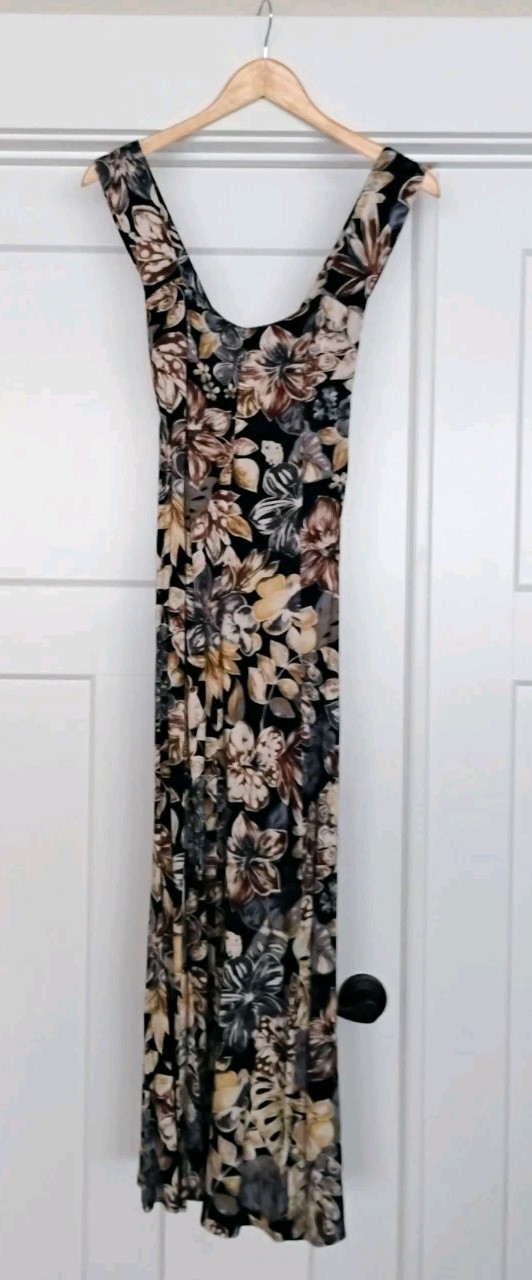 Vintage 90’s All That Jazz Floral Maxi Dress Rayon Criss Cross Back Size 11/12