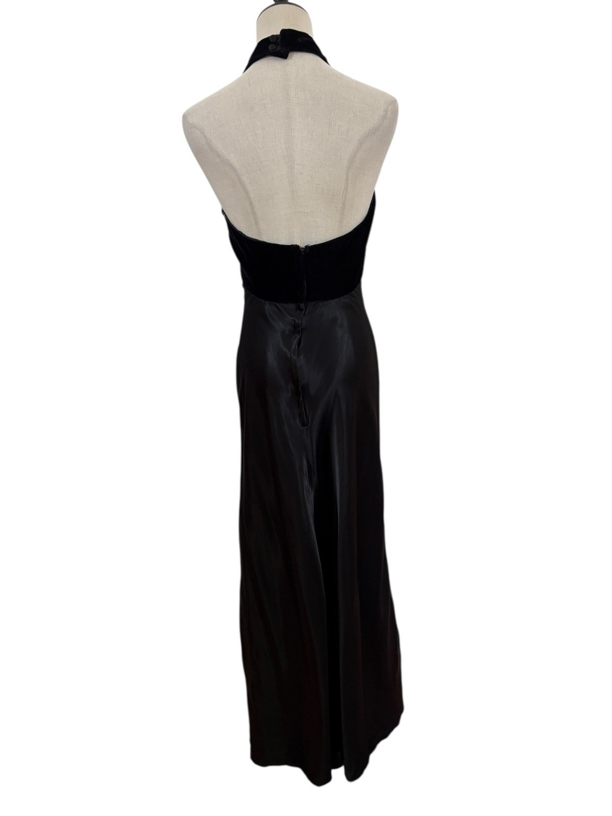 Vtg 90s LA Glo Black Velvet & Satin Halter Slip Maxi Gown Dress Sz 7 Glam Goth