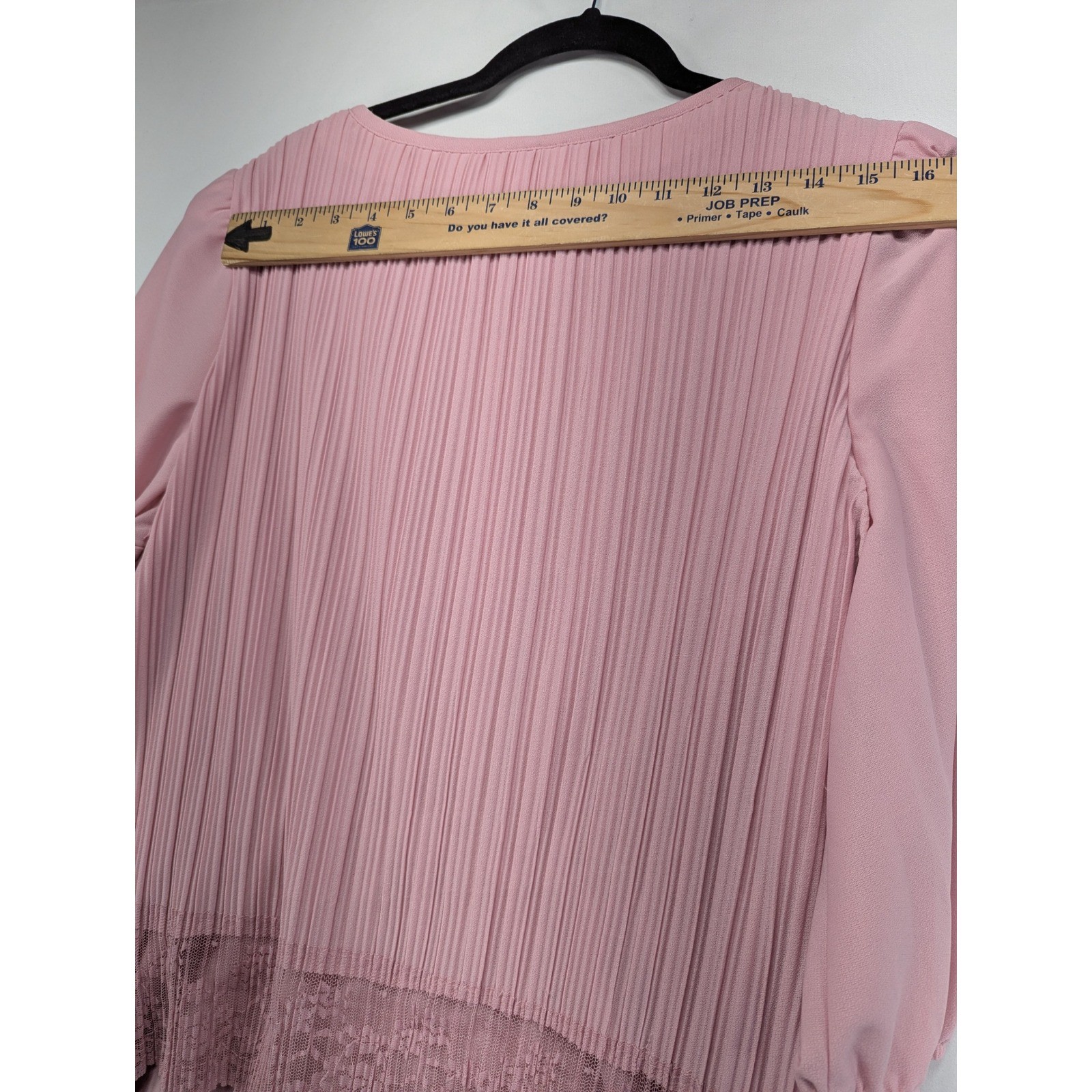 Cue Fashions Vintage Pink Pleated Lace Trim Midi Dress 16W Made in USA Pussybow