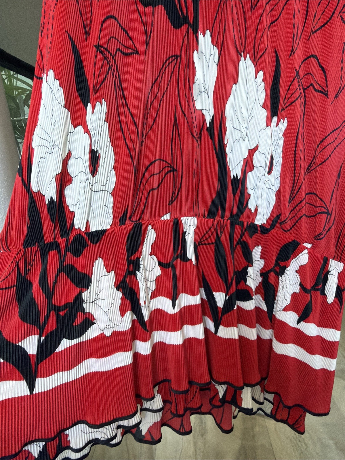 Vintage 80s Virginie Paris Red Floral Pleated Drop Waist Dress (Made In France)