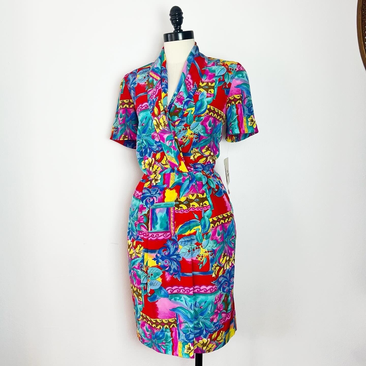 LIZ CLAIBORNE Deadstock 1990’s 90s Vintage Floral Wrap Bust Spring Dress 6P S M