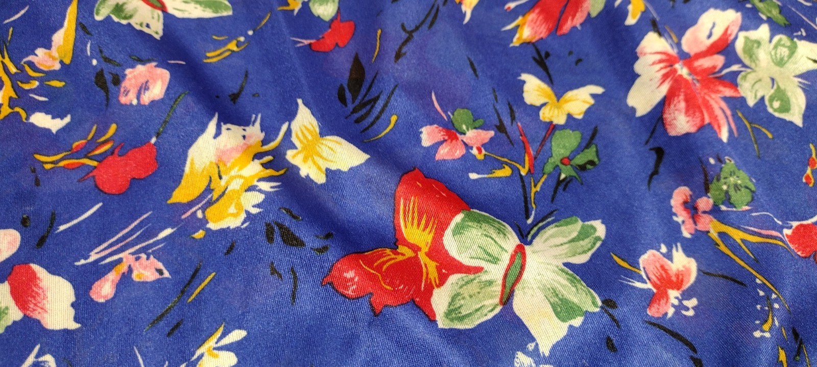 70s Organically Grown Beautiful Blouse Butterflies Watercolor Cobalt Arpeja ART