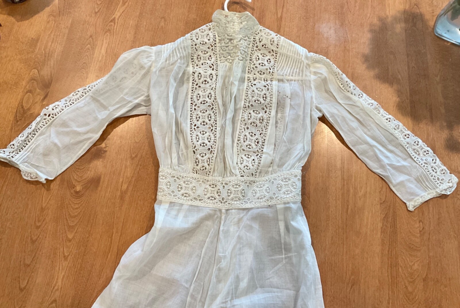 VICTORIAN EDWARDIAN SUMMER GARDEN COTTON LACE TEA WEDDING DRESS EXC XS