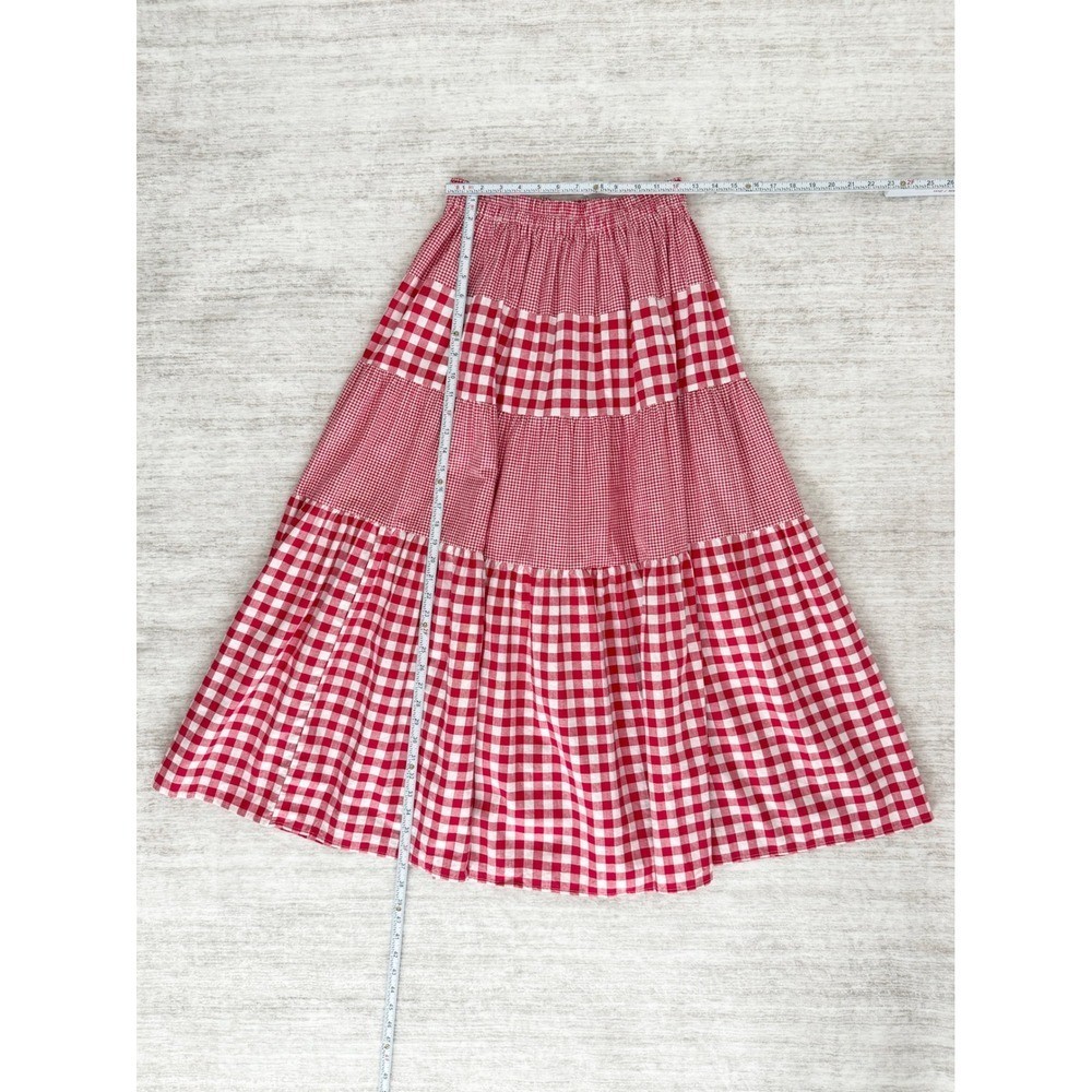 Vtg Red Gingham Plaid Patchwork Tiered Maxi Skirt Cottagecore Prairie Boho (S-L)