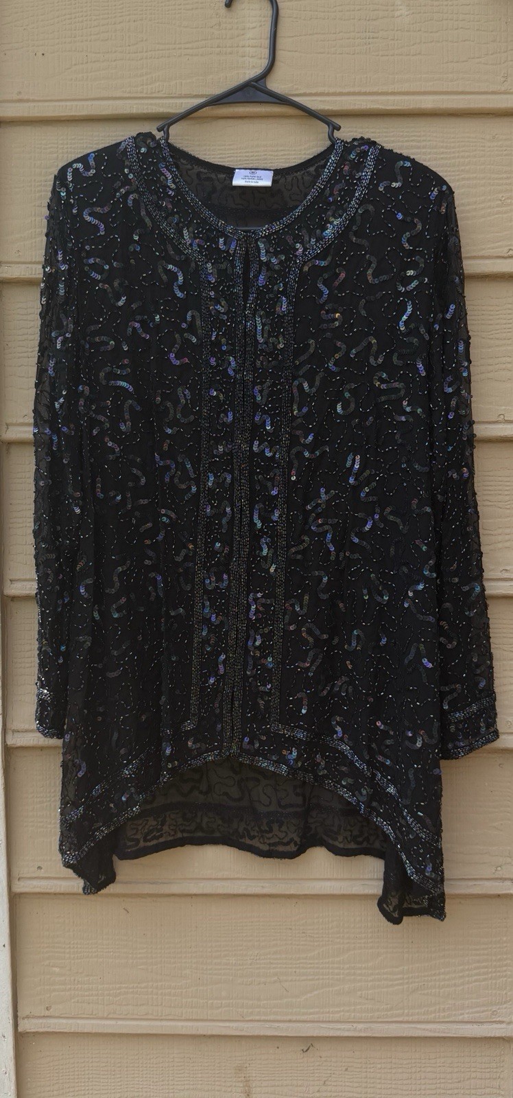 Black Silk Beaded Sequin Cardigan