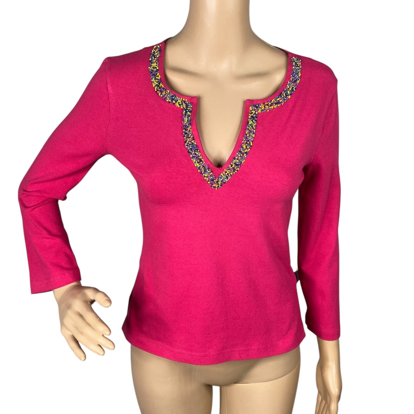 Vtg Y2K XOXO Magenta Beaded Top M | Lizzy McGuire Coded Kidcore Aesthetic