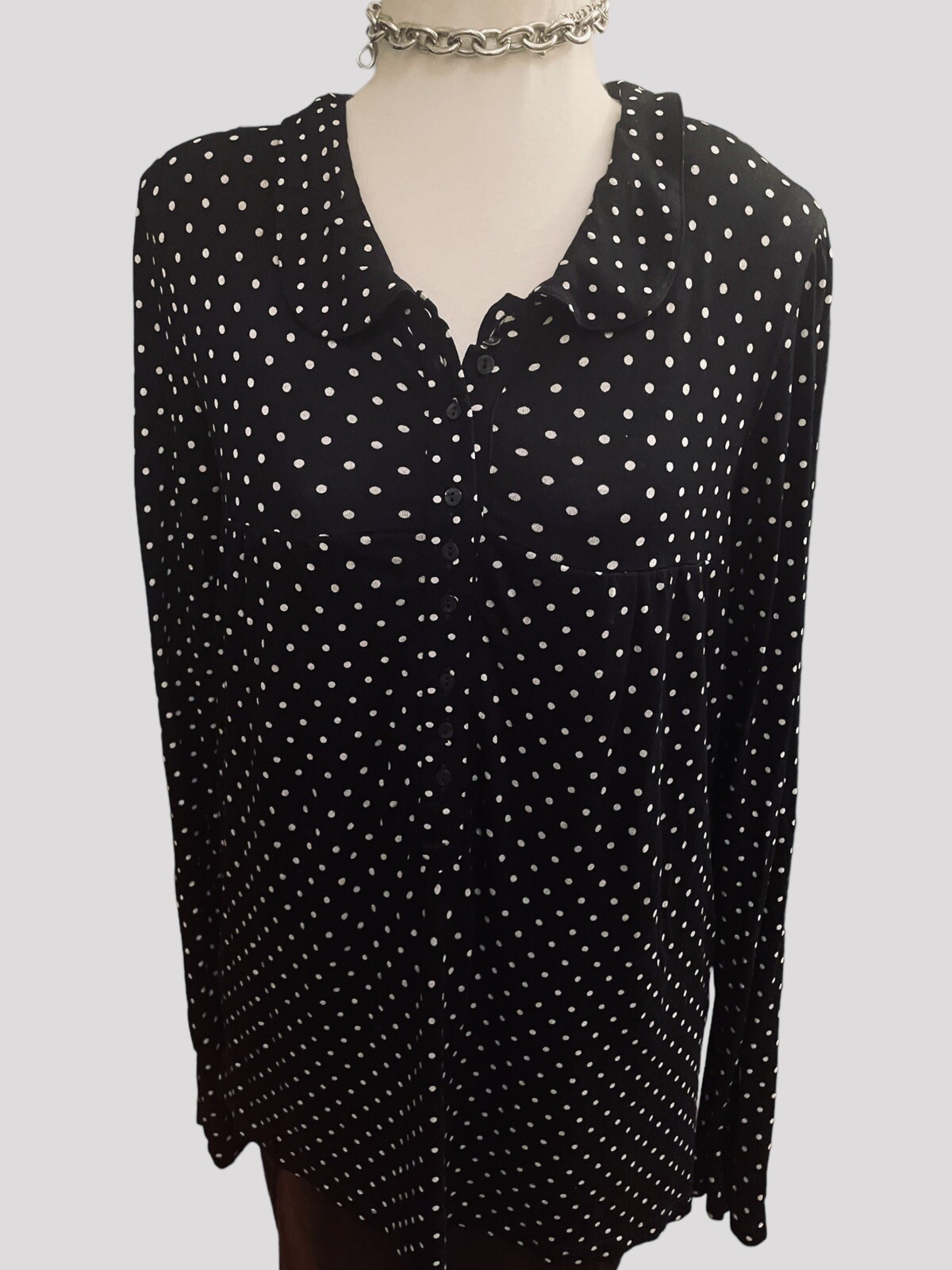Agnes B Vintage Designer Top 90s Black Polka Dot Blouse Classic Statement Size M