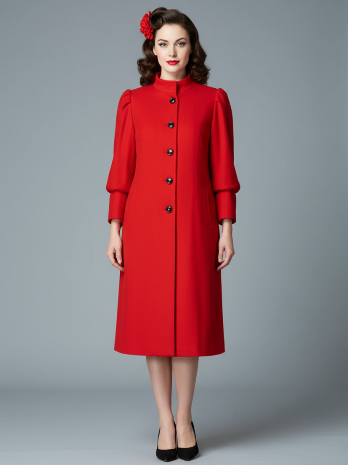 OSFM Vintage 80s Lady Suzette Red Wool Leg of Mutton Sleeve Jacket Coat 90s