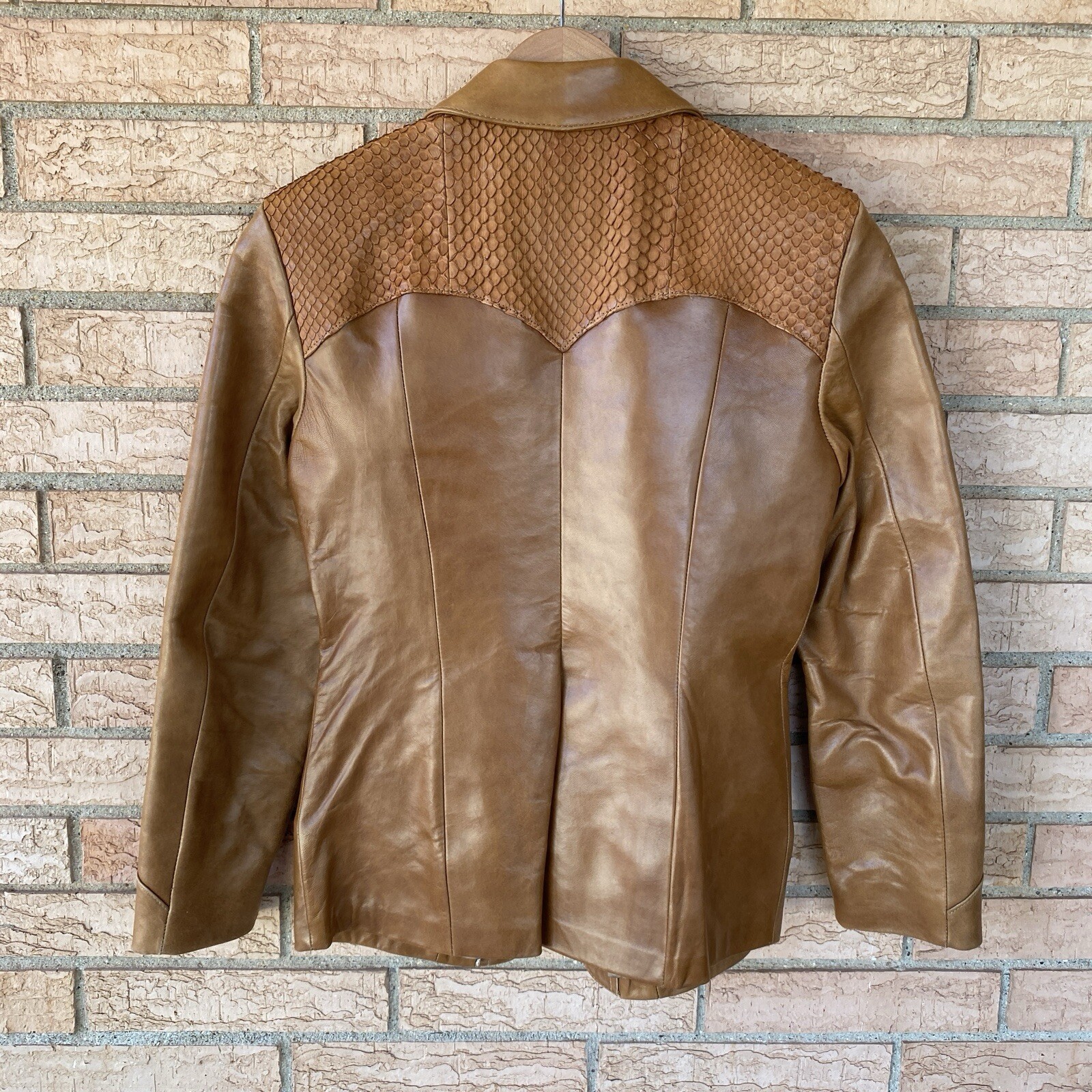Lady Scully Tan Leather Lizard? Yoke Blazer Jacket size 8 Western 70s Cowhide?