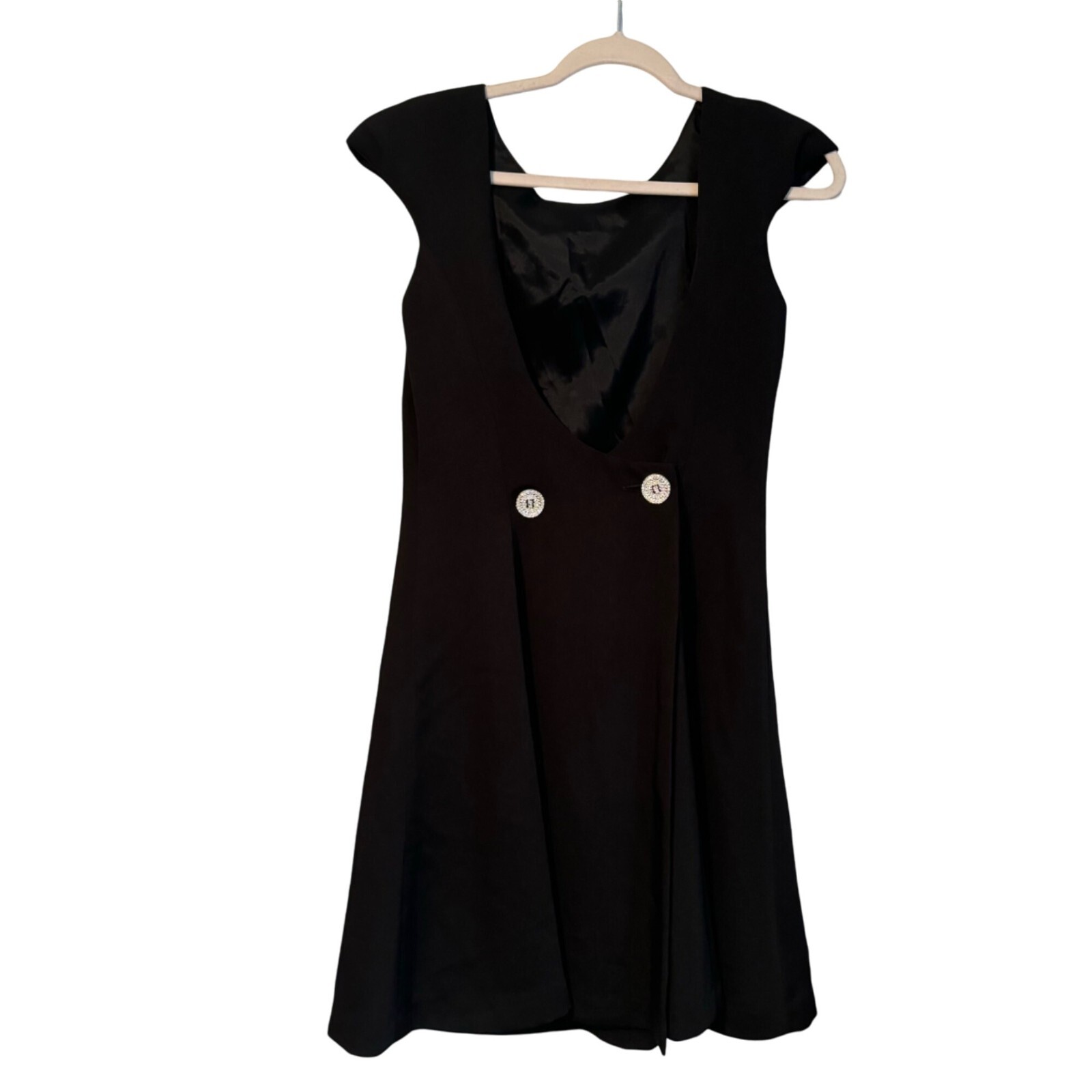 Vintage En Francais Black Dress By Hicky Walter Rhinestone Buttons Size 6
