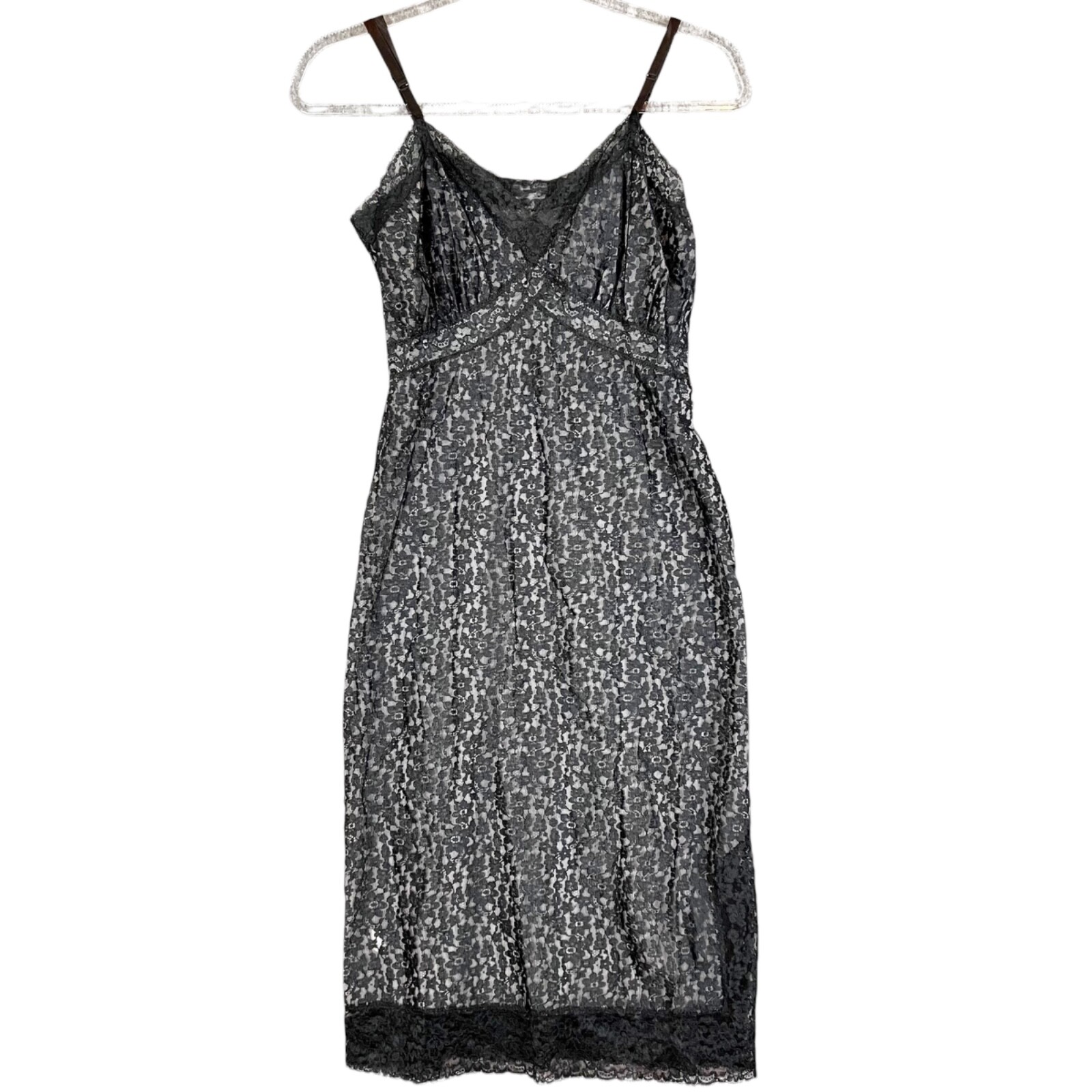 50’s Van Raalte Babydoll Slip Dress Black Lace Over Chiffon 32A Witchy Goth