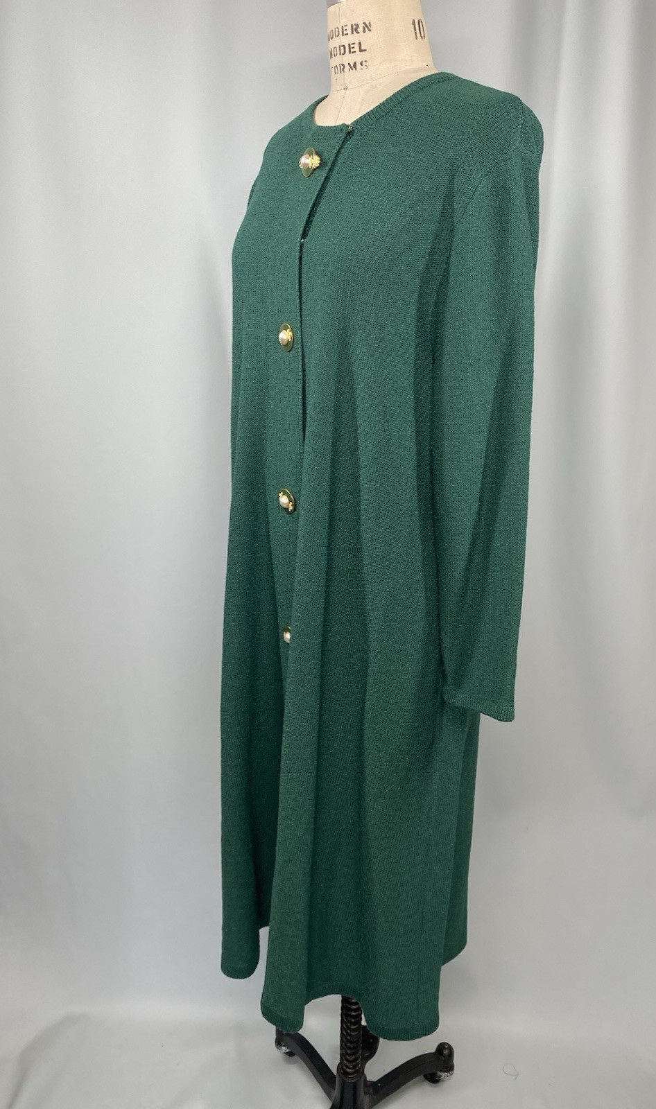 Vintage Dress 16W 2X Green Knit wool rayon JENNIFER ROBERTS SAKS FIFTH AVE 90s