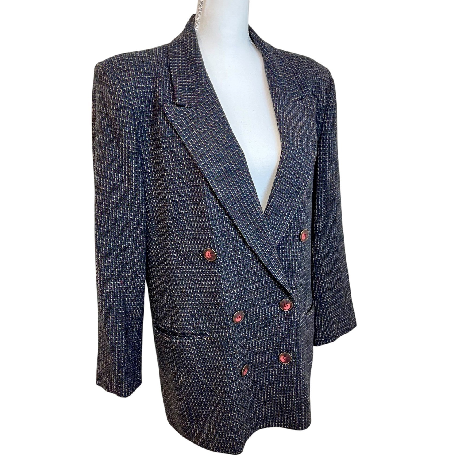 Vintage KENNETH GORDON Wool Blazer Double Breasted Plaid Sz 12 Academia Preppy