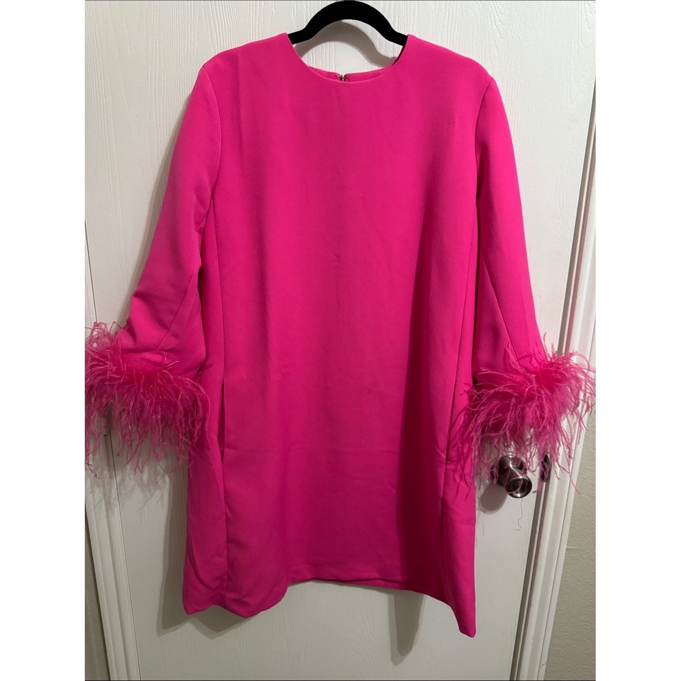 Tuckernuck Hot Pink Feather Sleeve Cocktail Shift Party Dress Mod Ellie XL Retro