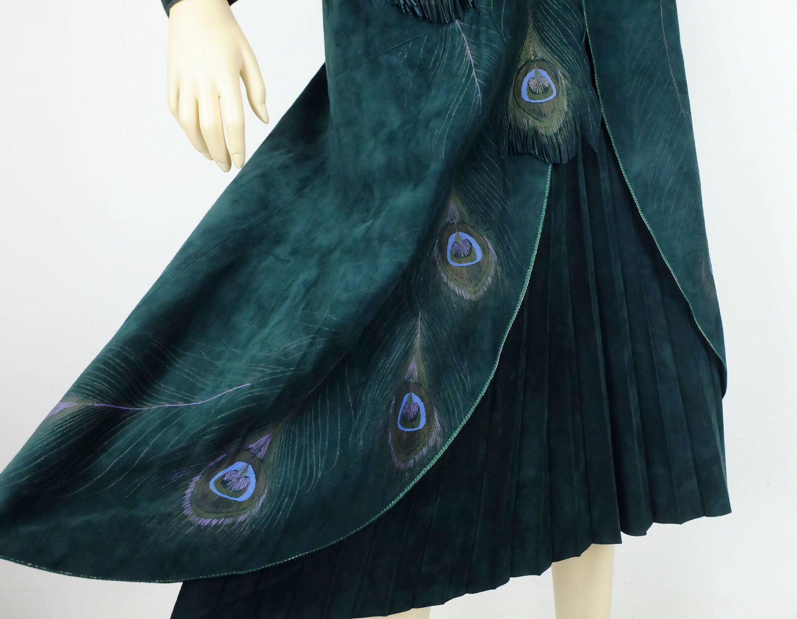 2pc DRESS costume roberto cavalli designer vintage 70s 80s suede green 36