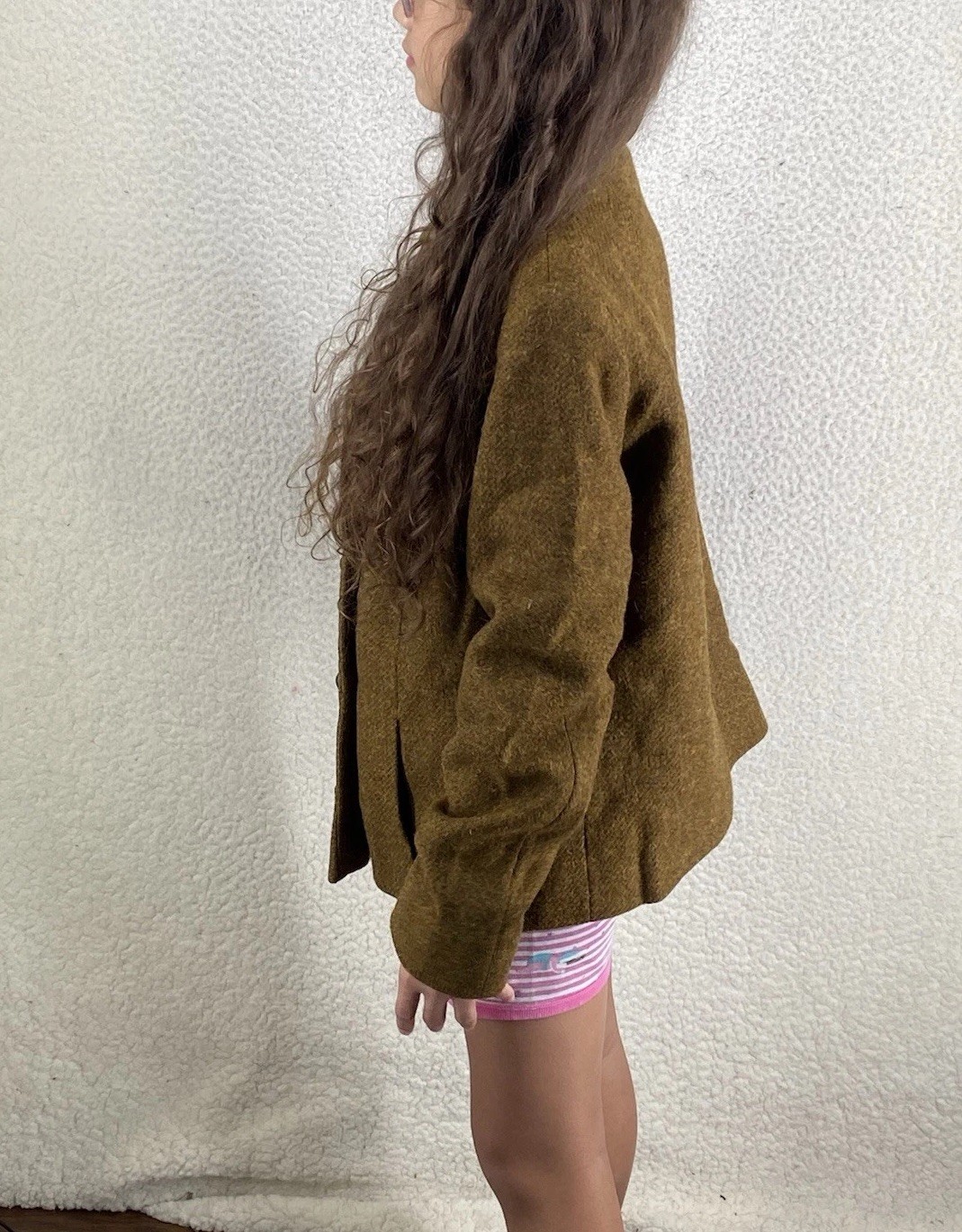 Vintage 50s Peacoat Blazer Womens 42 EU Crop Wool Tweed Brown Austria Handmade