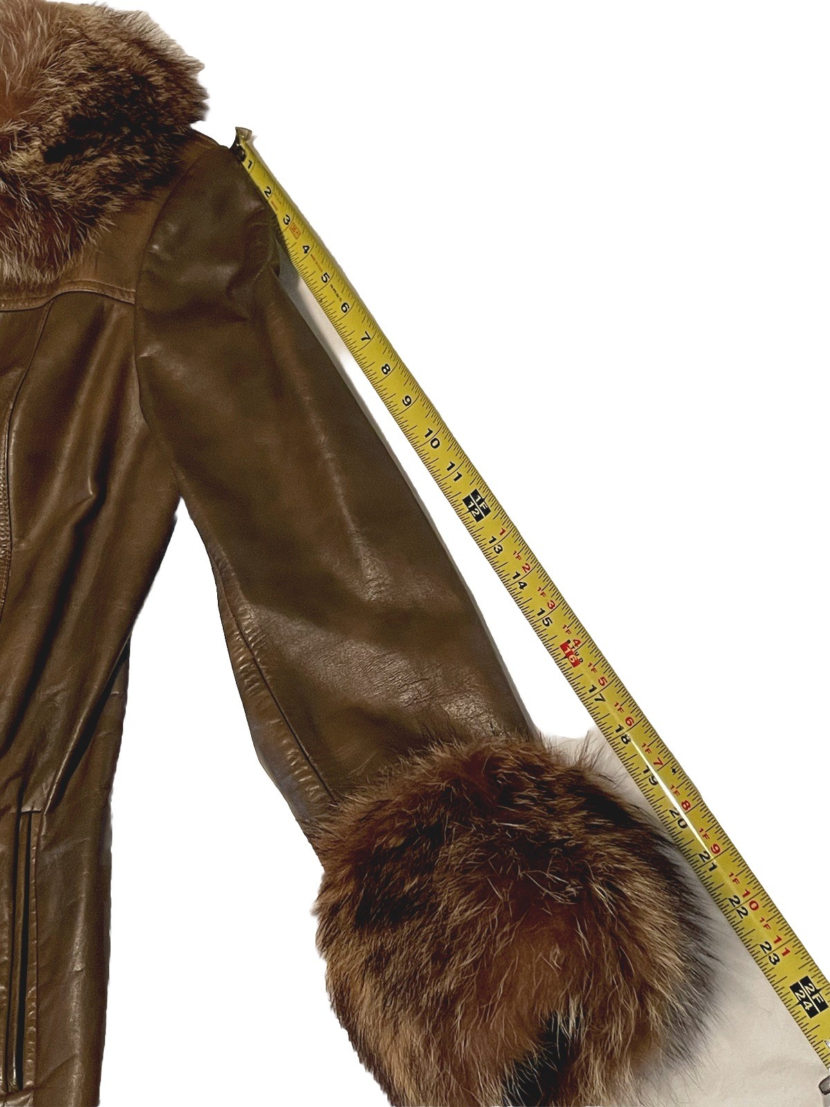 Vintage Brown Leather & Genuine Fur Swing Trench Coat Boho Bonnie Cashin Style