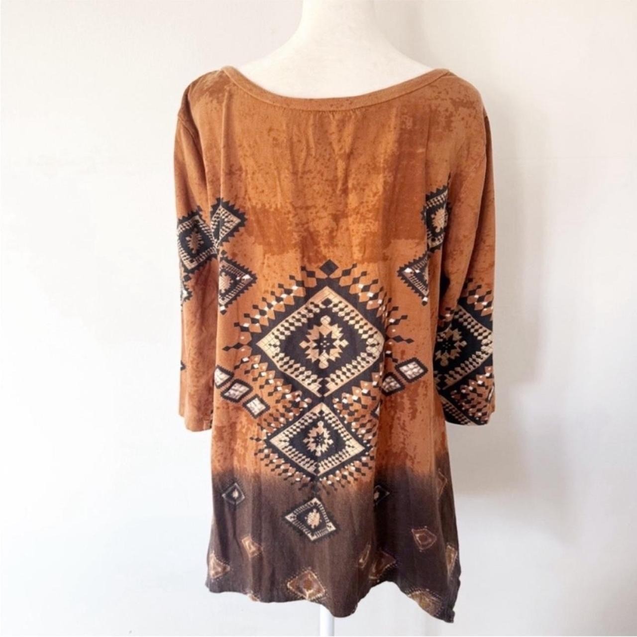 Vintage 90s Top Women L Aztec Geometric Embellished Southwestern Ranch Boho