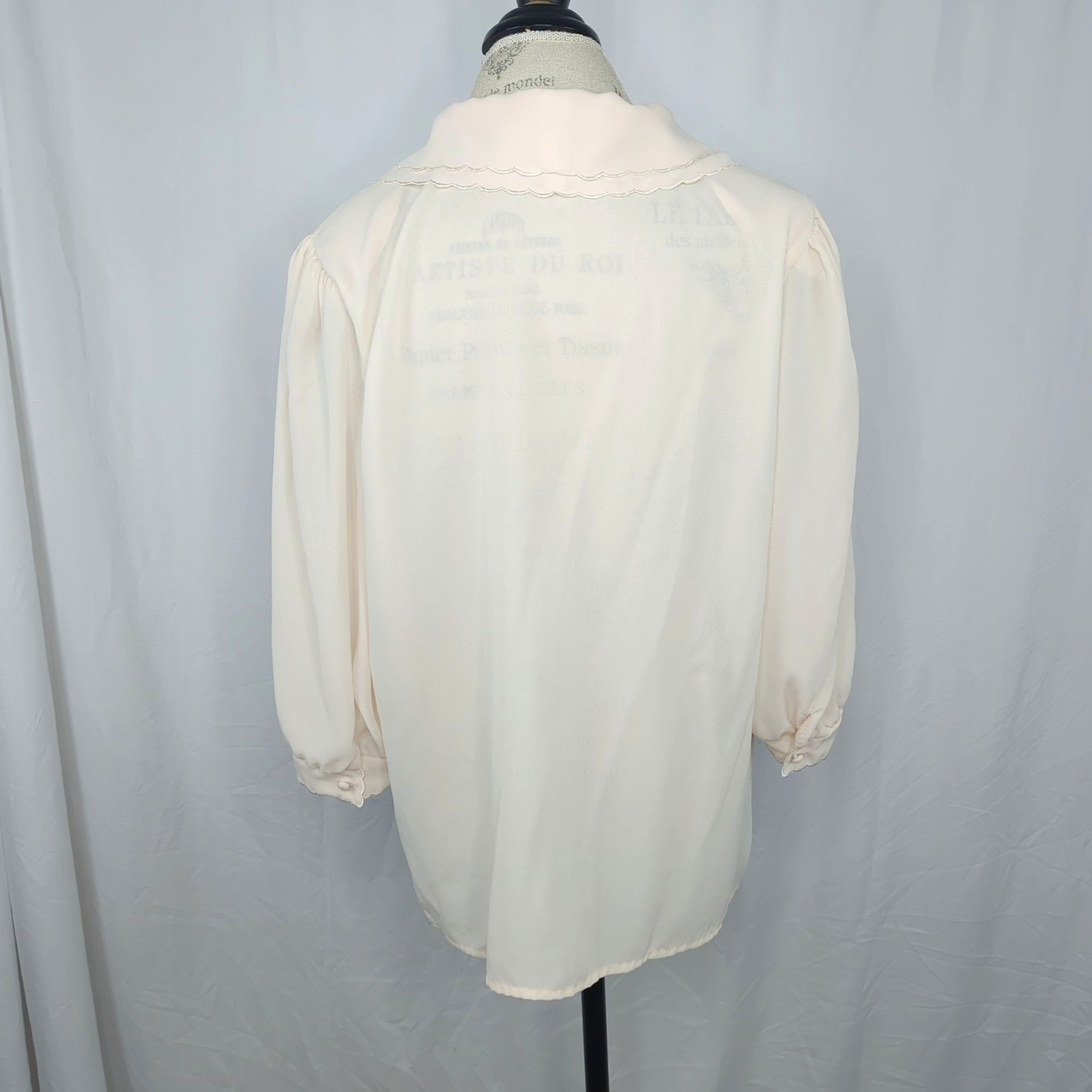 Vintage 80s Josephine Top Large Cream Pin Tuck Blouse