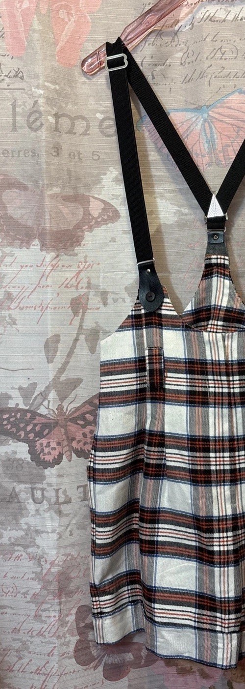Vintage 90s SOSTANZA Plaid Pleated Romper W/Suspenders Tartan Pattern Sz 9