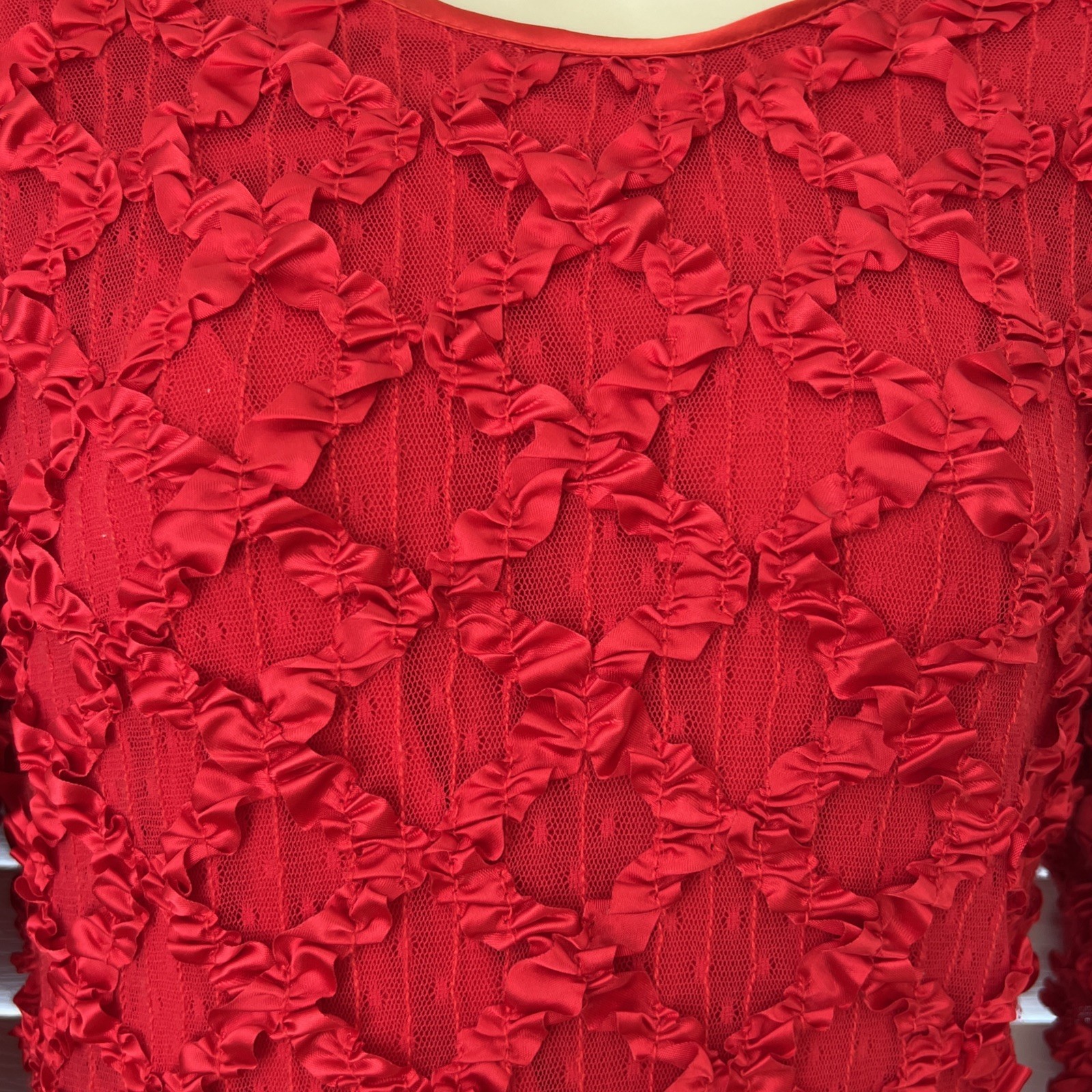 Vtg A La Carte California Hi-Lo Dress 80s Dance/Prom Ribbon/Lace Chiffon V-Back