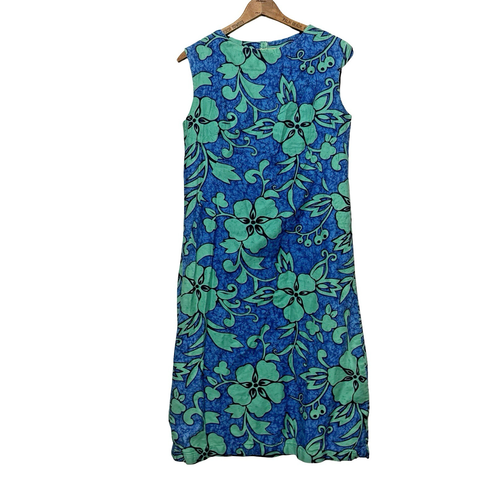 Vintage handmade Hawaiian Shift Dress size Medium blue hibiscus