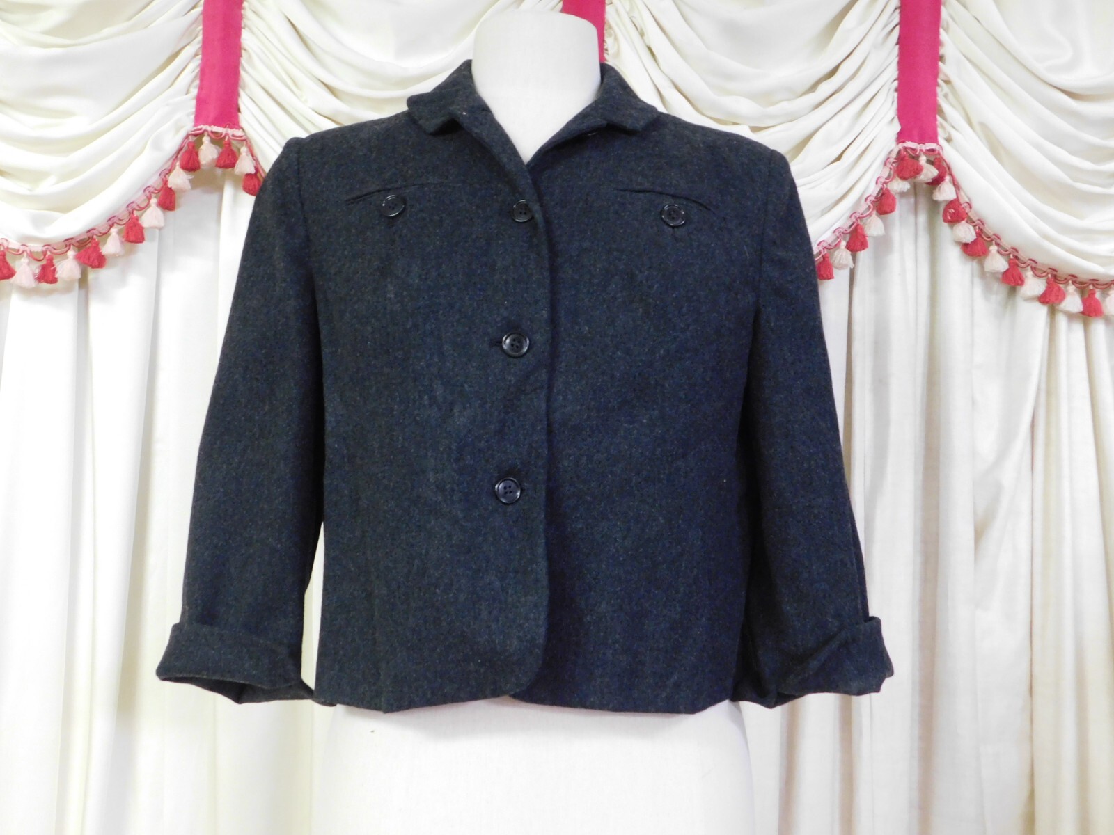 Vintage 1940’s Wool Blazer Jacket Charcoal Gray BY PETTI 42″ Bust *