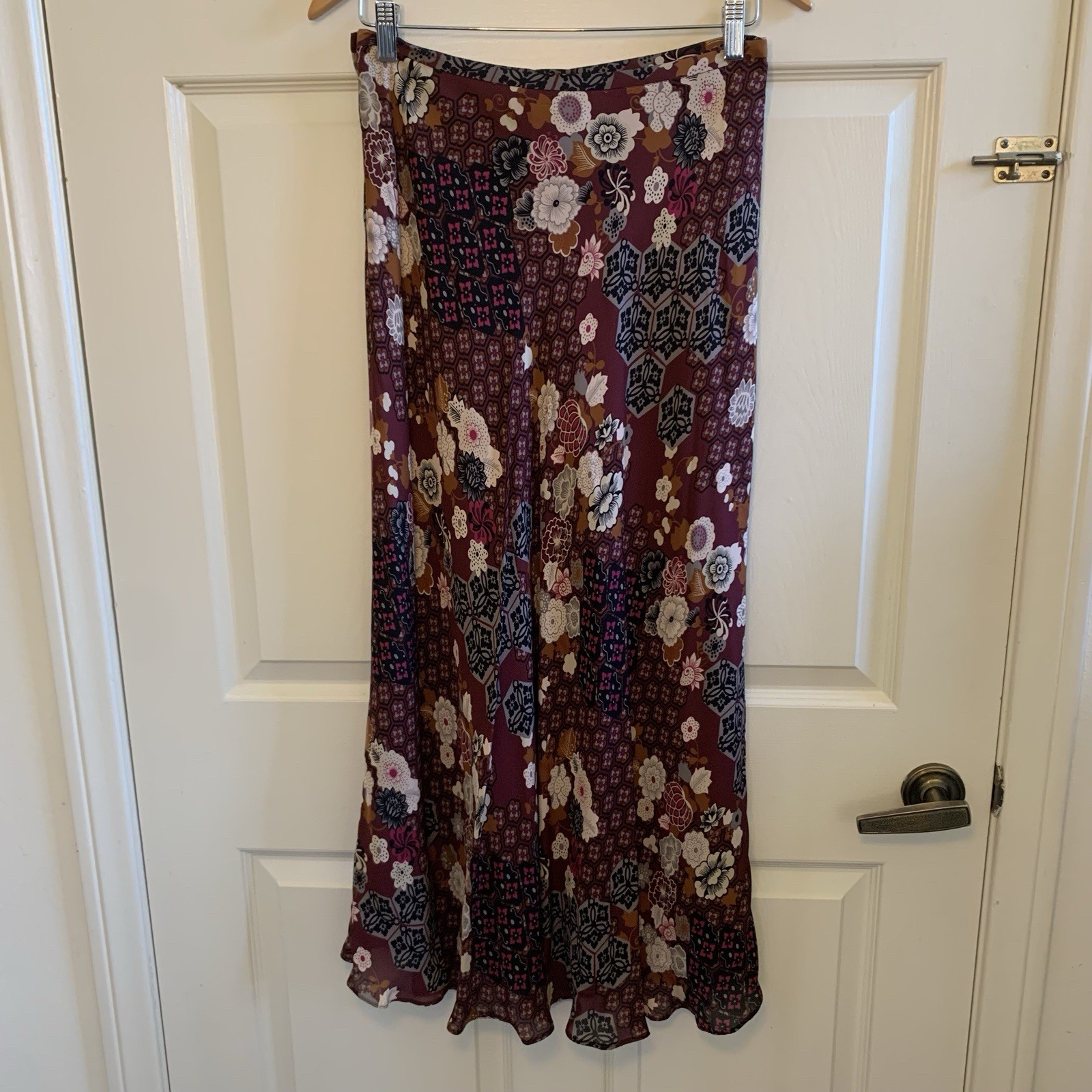 VTG NWT Alfani 100% Silk Maxi Red Wrap Skirt Ruffle Hem 90s Asian Inspired Sz 10