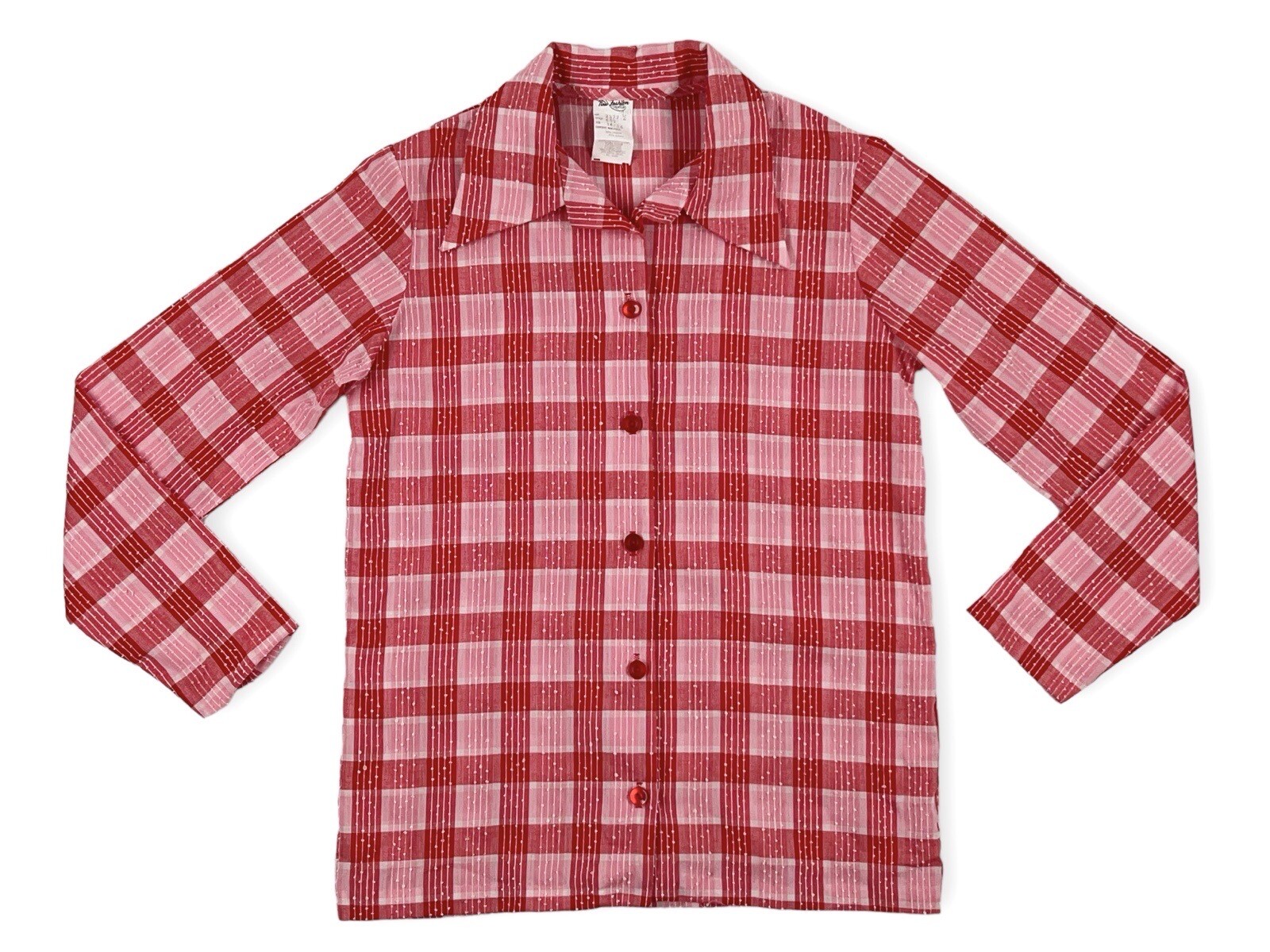 VINTAGE 50S RED PLAID SWISS DOT BLOUSE SIZE 14 NEW FASHION CREATION ROCKABILLY