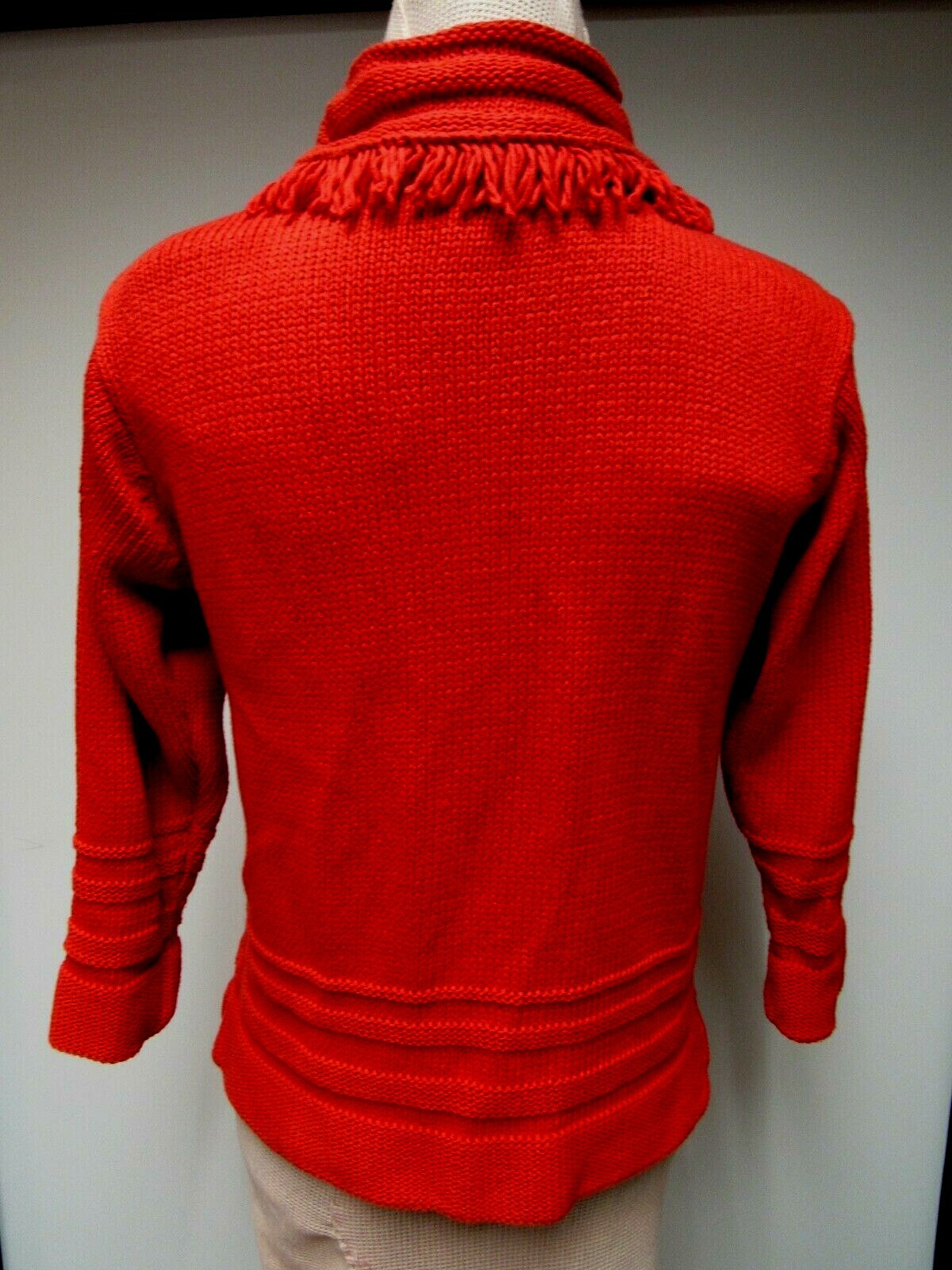 VTG FIA ITALIA Cotton Blend Sweater Top Fringe Hand Loomed Blood Orange Red S EV