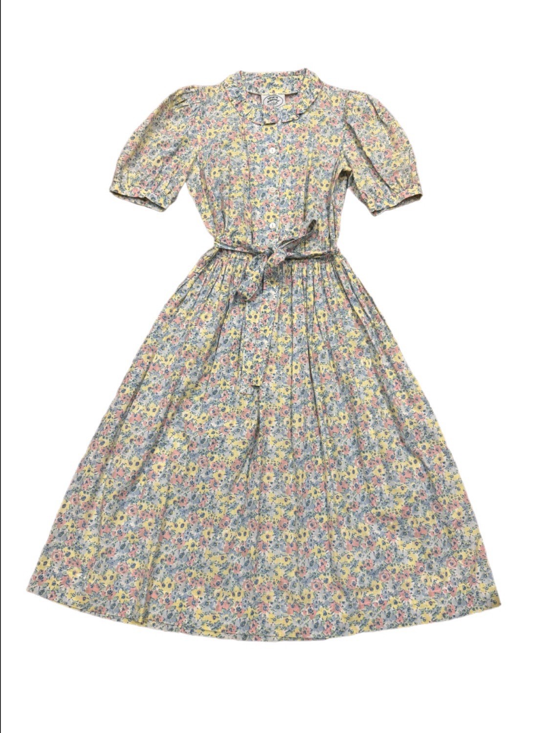 Vintage Laura Ashley Pastel Floral Prairie Dress Tie Waist UK 12/US 10 Modern Sm