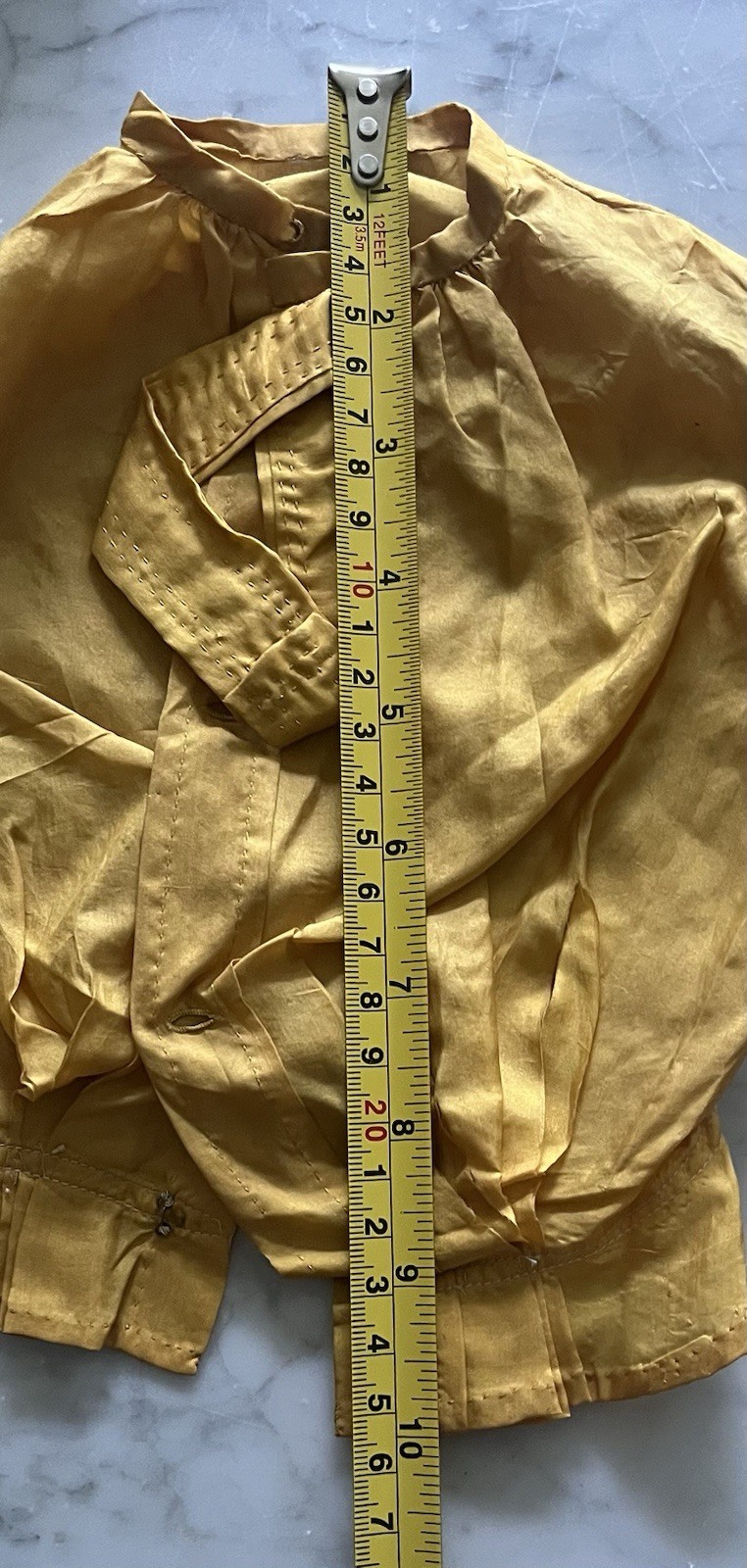 Antique Victorian Golden Yellow Silk Doll Blouse Mother of Pearl Buttons Unique