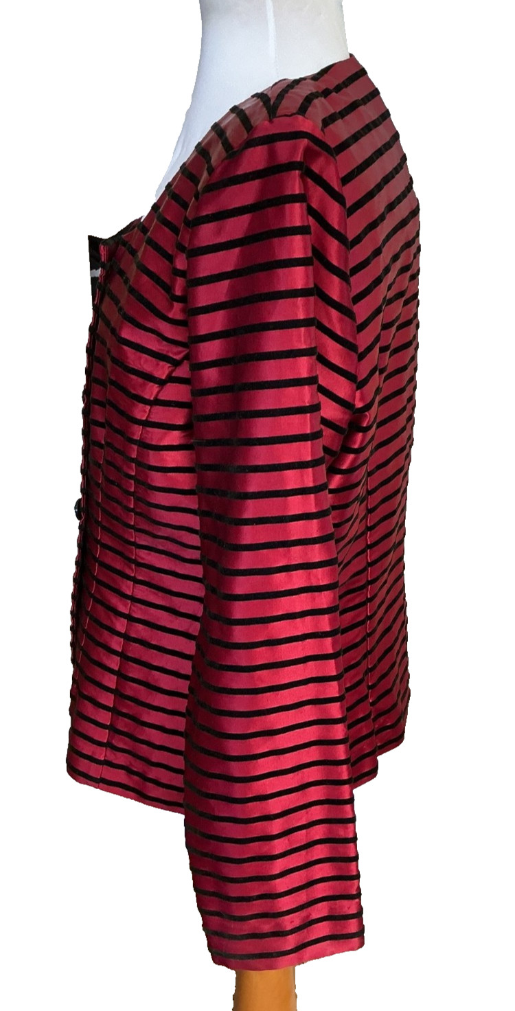 VINTAGE POSITIVE ATTITUDE RED SATIN BLACK VELVET STRIPED DOUBLE BREASTED JACKET