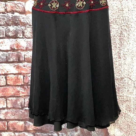 Vintage Vera Cristina Beaded Black Silk Drop Waist Dress Size 8 EUC