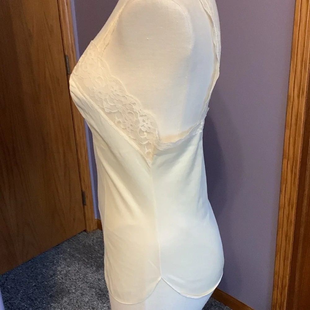 Women’s Ivory Satin Camisole Lingerie Top with Lace Trim, Satin Fabric