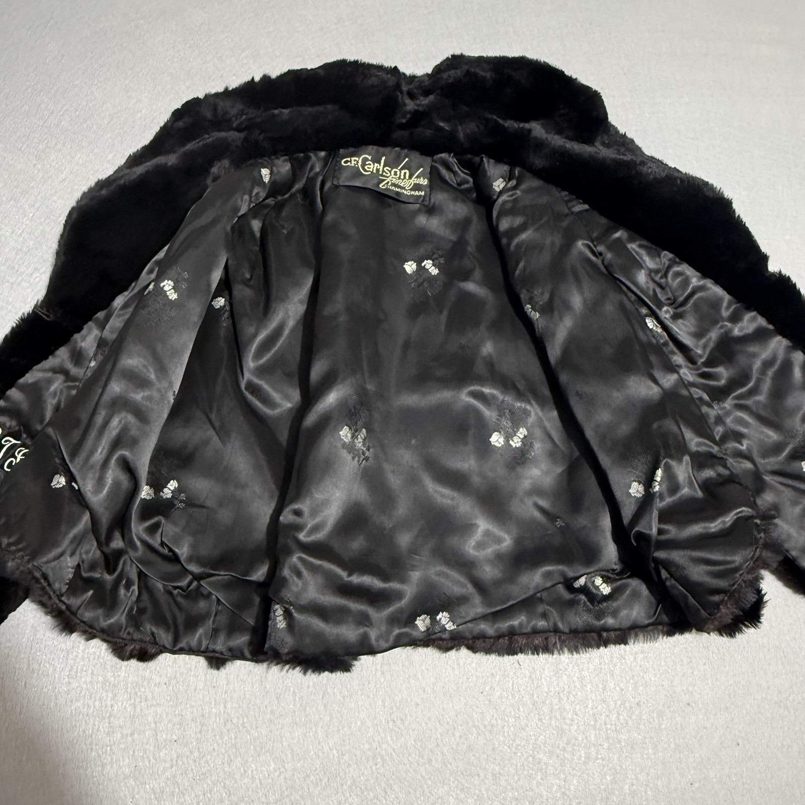 Vintage CF Carlson 1960s Real Black Rabbit Fur Stole Great Condition USA Made