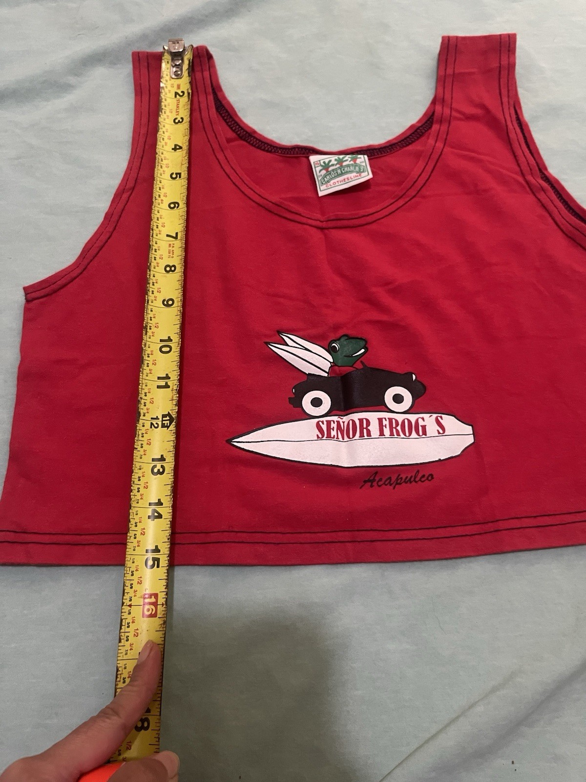 VTG Carlos ‘N Charlie’s Clothesline Senor Frog’s Acapulco Red Crop Top Tank XL