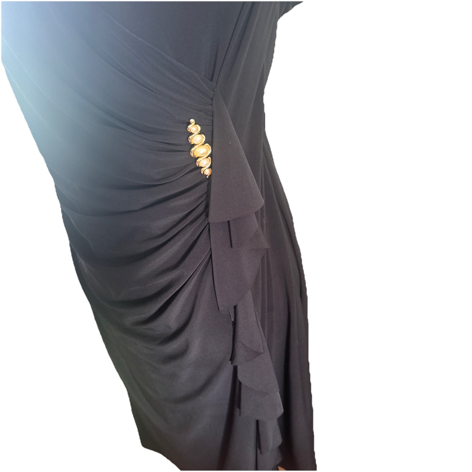 American Living Eveningware Dress Black With Pearl Pin Vintage Size 14 Flowey