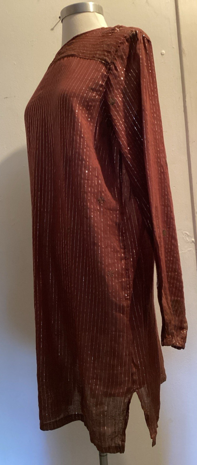 Vintage 70’s Rust metallic thread semi sheer OH Calcutta India dress sz S