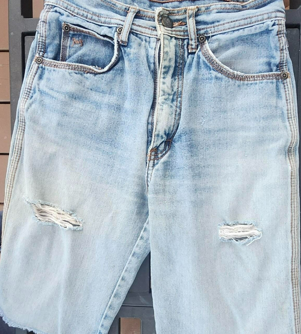 JWS Denim Cutoff Shorts Womens 29 Light Wash Distressed Lightning Pockets 90s