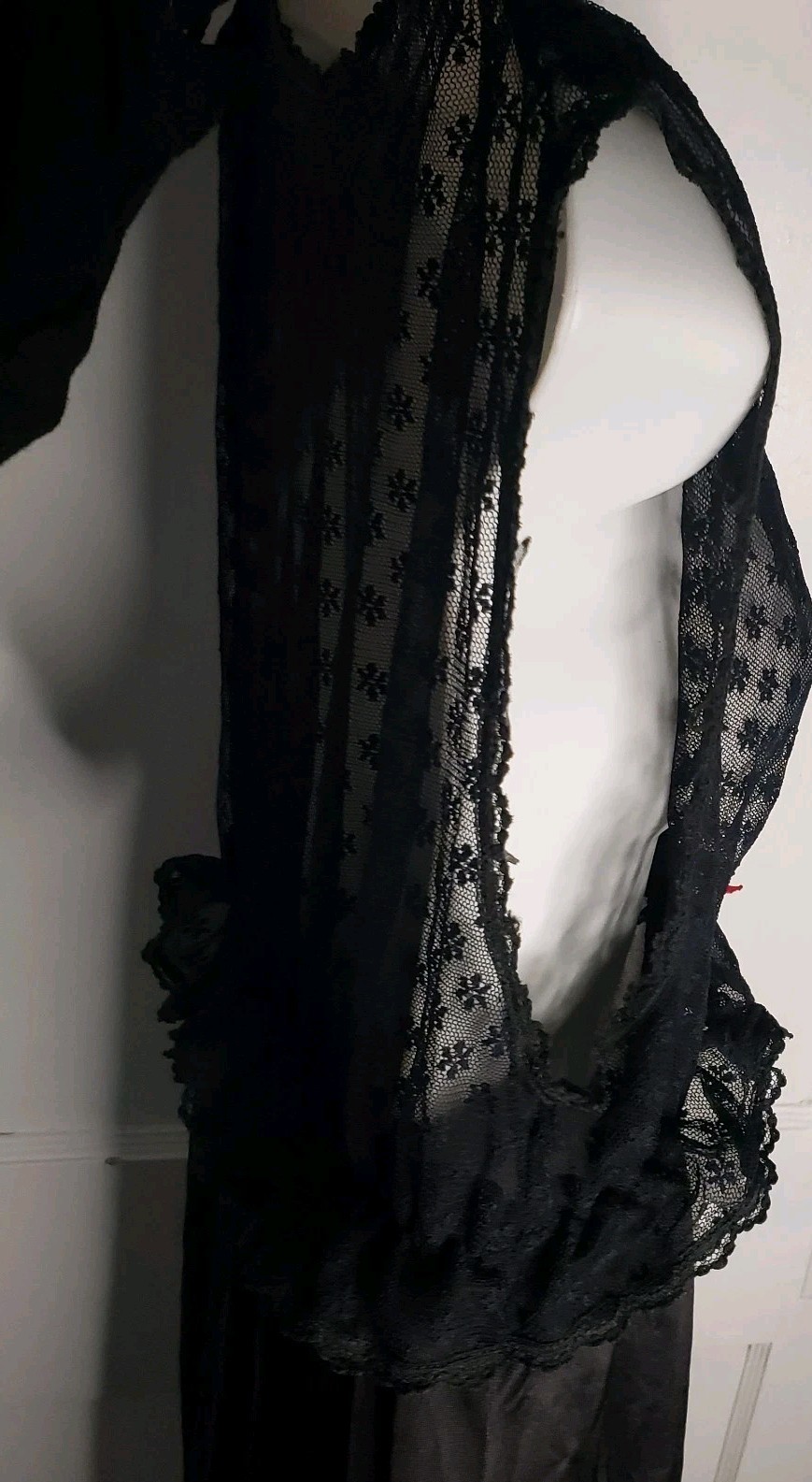 VTG Nightgown Goth LingerieLong Spotlight Lace Mid Century Size L Made USA