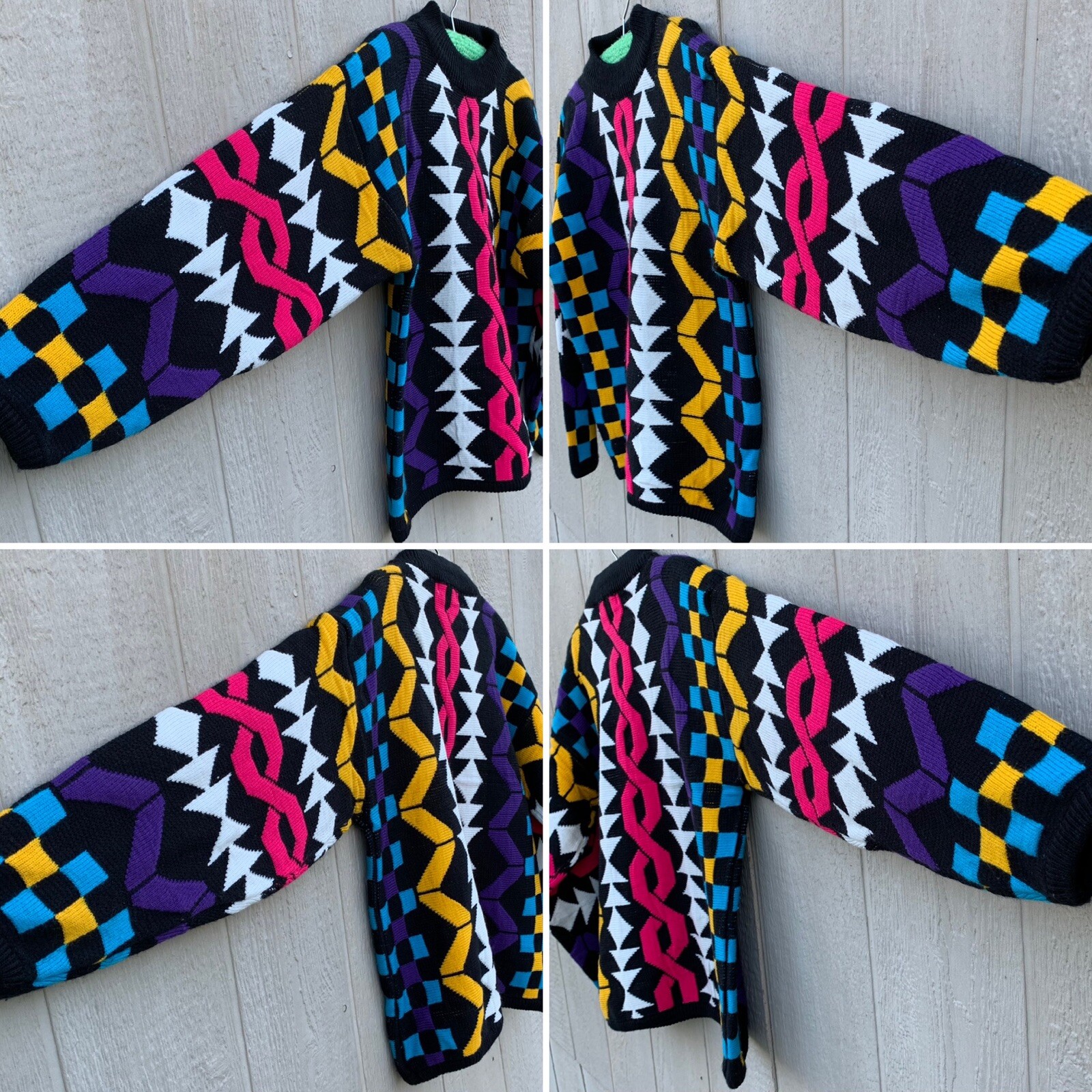 vintage multi-color colorful geometric sweater 1980s 80s Jamie Scott size M