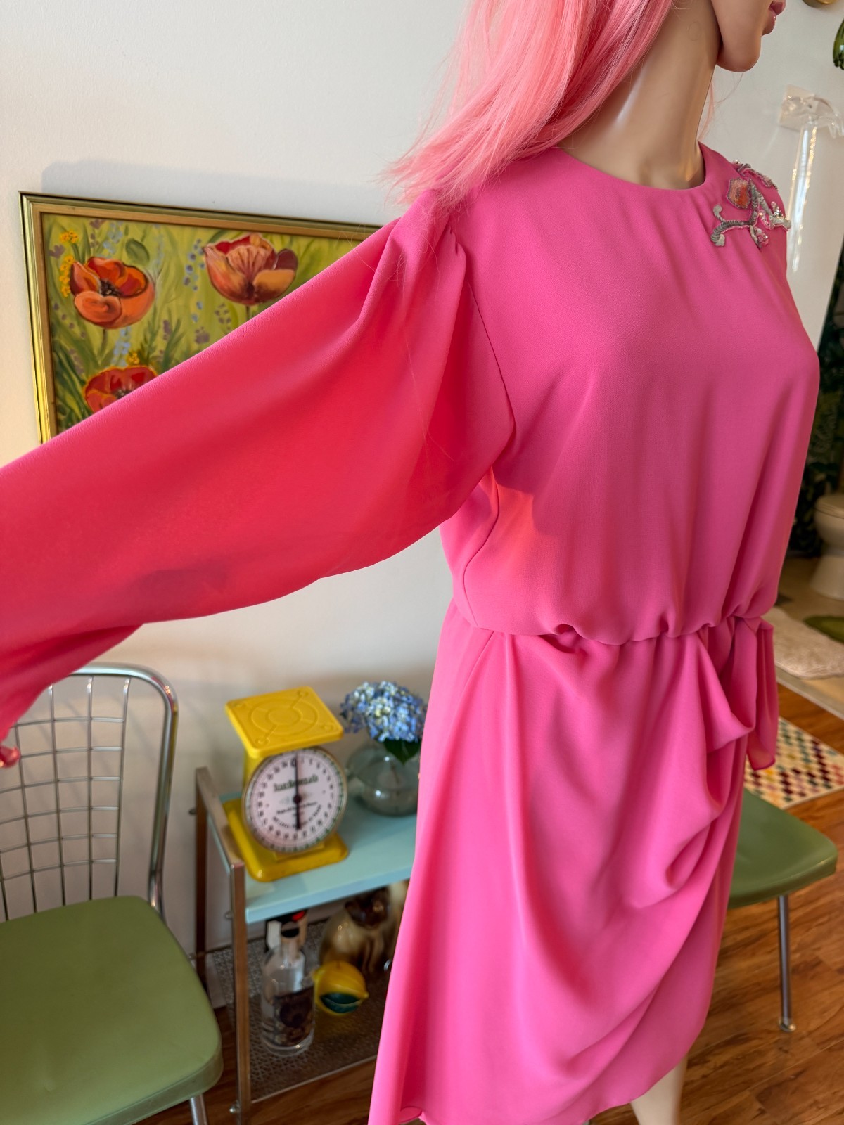 🎀 Vintage Ursula of Switzerland Barbie Pink Draped Sequin Cocktail Dress M L
