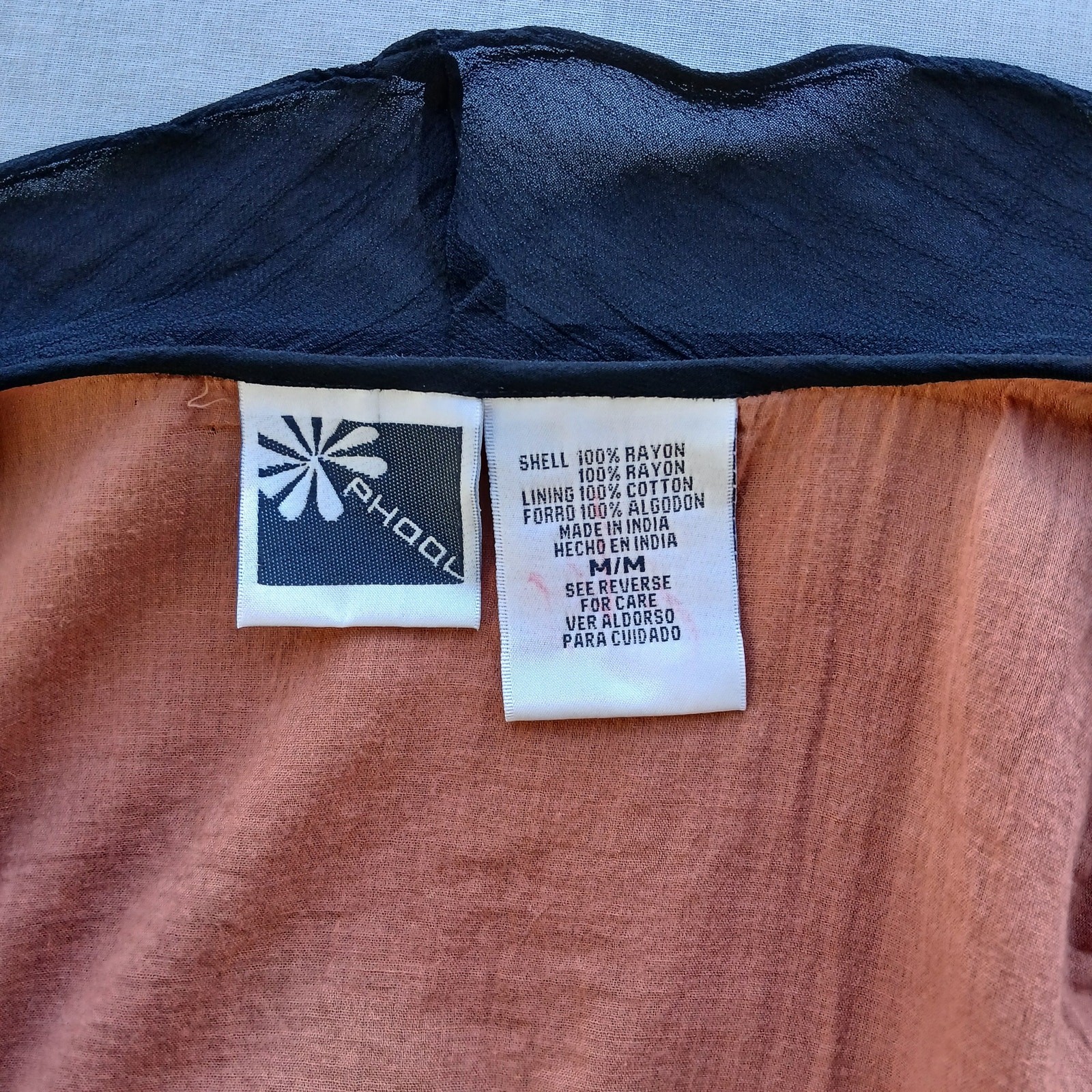 Vintage 90s Phool Ruffle Collar Blouse M sheer black button up orange lining