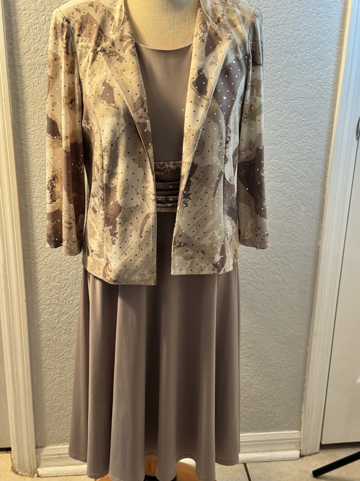 Jessica Howard 12p Mother of the Bride Jacket Dress Set Mauve Tweed Sparkle Midi