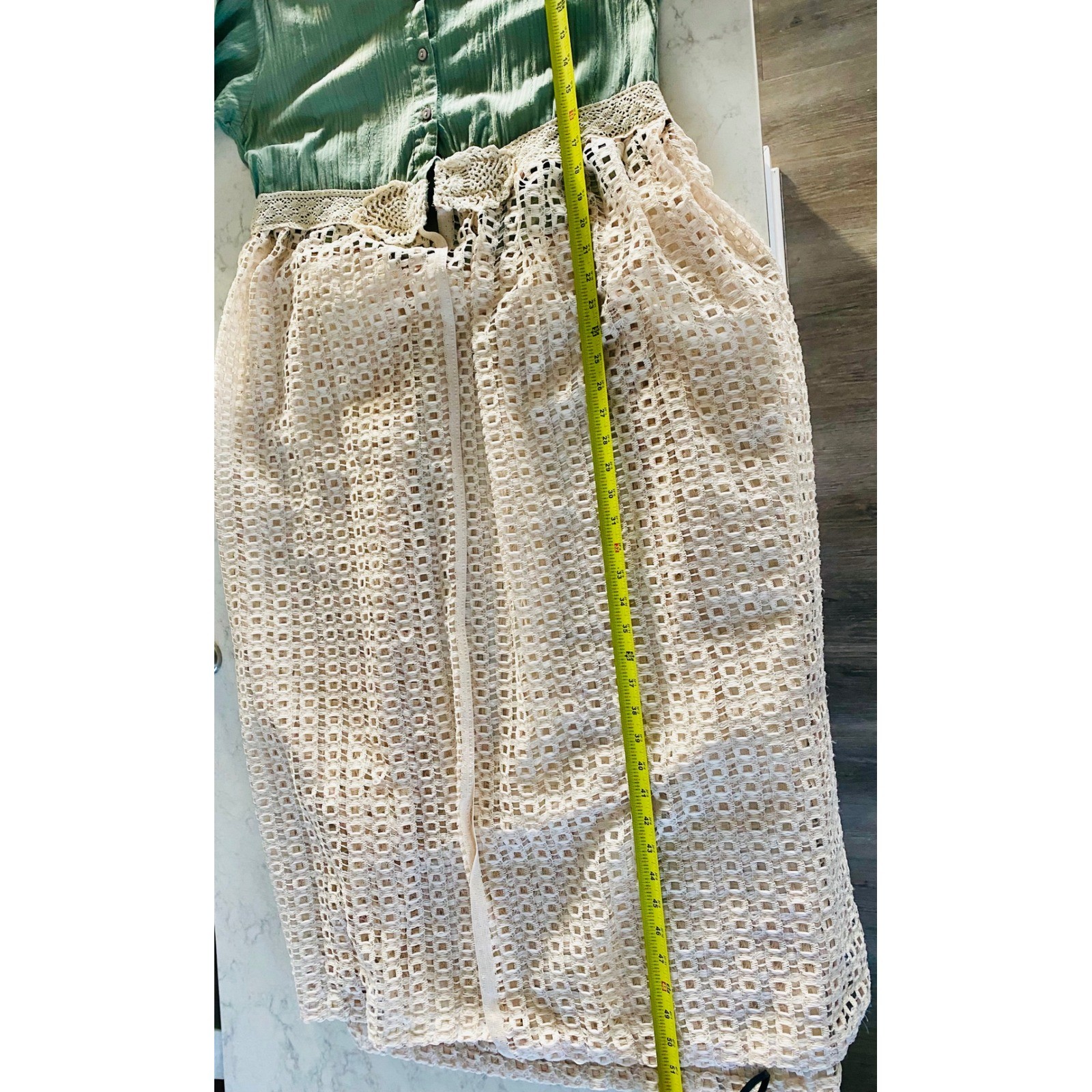 Upcycled One of a Kind Sage Green Cream Lace Boho CottageCore Festival Duster