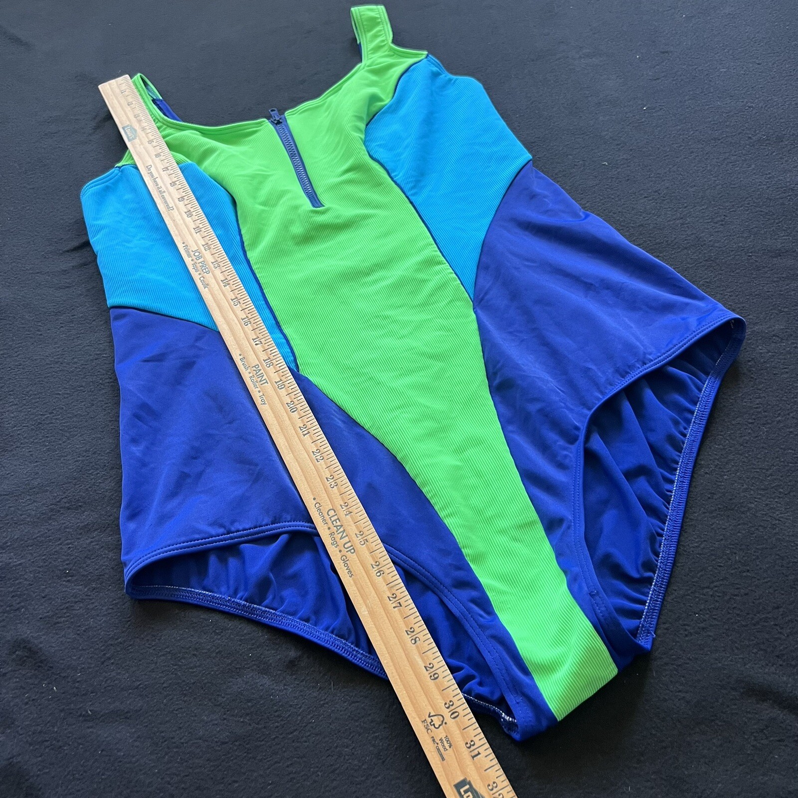 Vintage Christina Zipper Front Colour Block One Piece Swimsuit Size 44-48 W