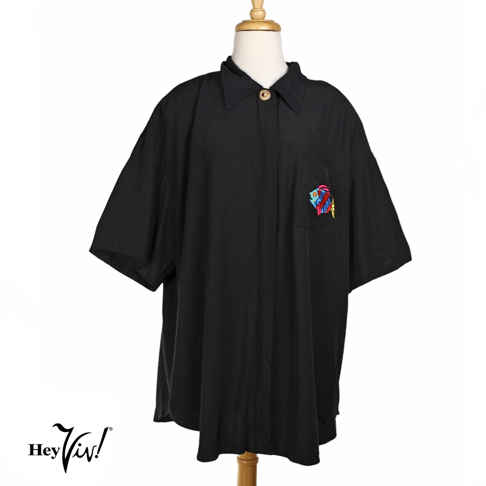 Vintage Pride & Joys Shirt Black Rayon Embroidery Plus Size 24 B54 W54 – Hey Viv