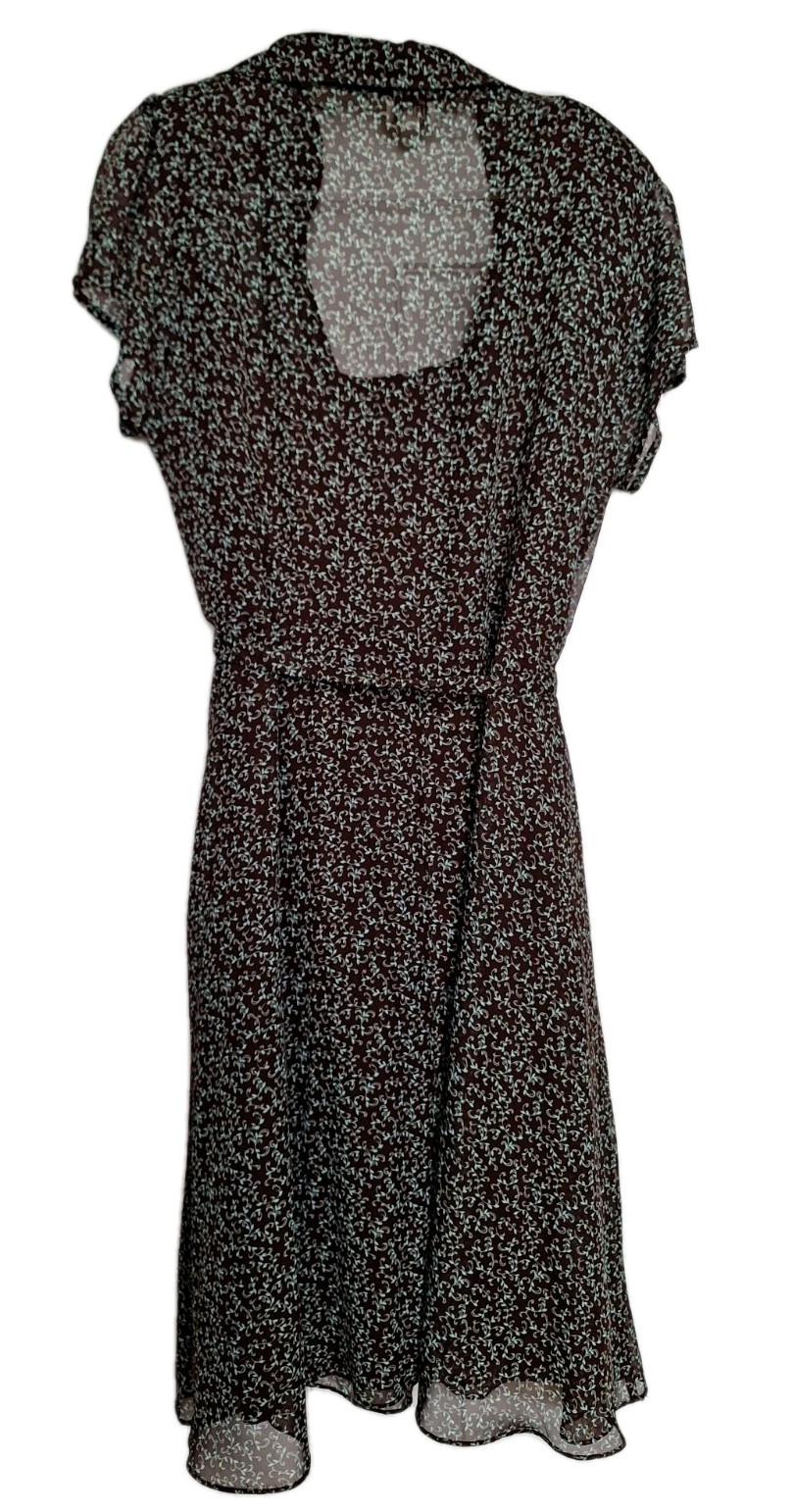 JBS LTD 90s Midi Dress Slip Belt Brown Sheer Blue Floral SS Sz 18 Fairy Grunge