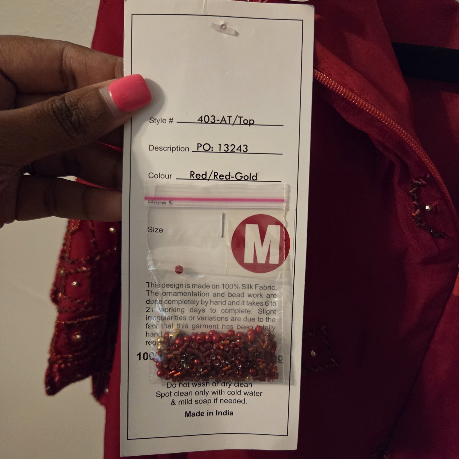 100% Silk Red Womens Beaded Sequin Top Blouse Sz M Luxury Special Occasion